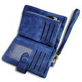AOXONEL Women's Small Bifold Leather wallet Rfid blocking Ladies Wristlet with Card holder id window Coin Purse - color: Blue