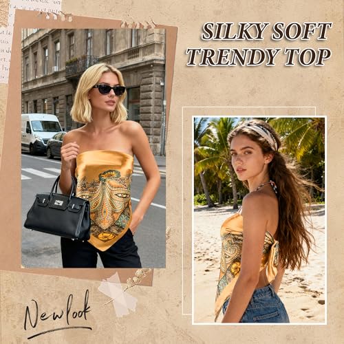 Large Square Head Scarf Bandana - 35" Satin Hair Scarf for Women Like Silk Scarf Fashion Hair Wrapping - color: Paisley(brown), size: 35IN*35IN
