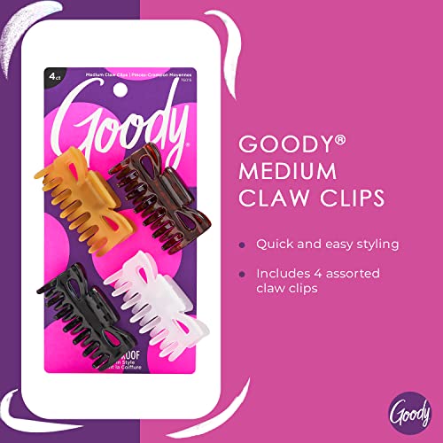 Goody SlideProof Classics Medium Claw Clips - 4 Ct, Assorted Neutrals, Hair Styling Accessories with Secure Grip, Chic Hair Accessories for Women & Men, For All Occasions, All Hair Types - color: Neutrals (Medium Claw), size: 4 Count (Pack of 1)