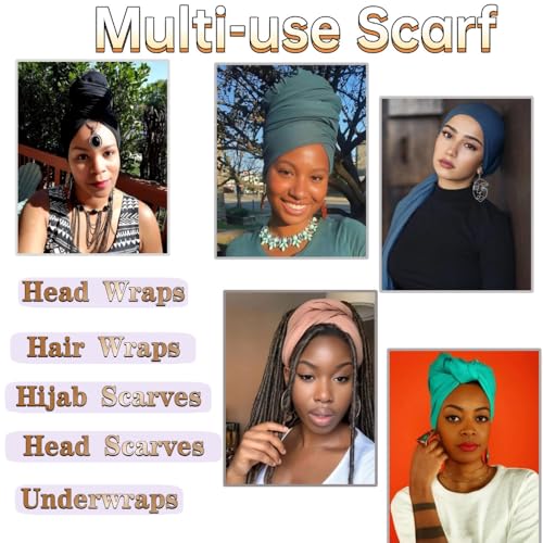Head Wraps for Black Women, Breathable Headwrap Soft Long Hair Wraps Wide Headscarves for Locs Braids - color: 5pcs-(black,denim Blue,light Green,camel,cyan)