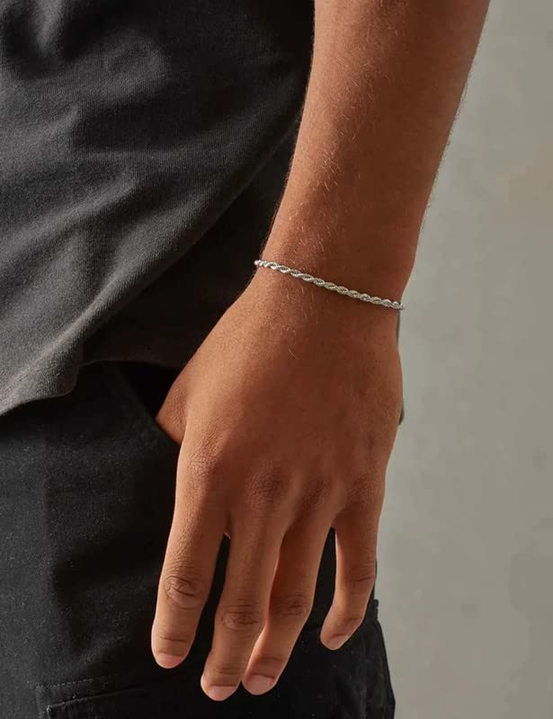 925 Sterling Silver Rope Bracelets 2/3/5mm Silver/Gold Plated Bracelets for Women Rope Chain Bracelet for Men 6.5-9 Inches - color: Silver 3mm, size: 8.5