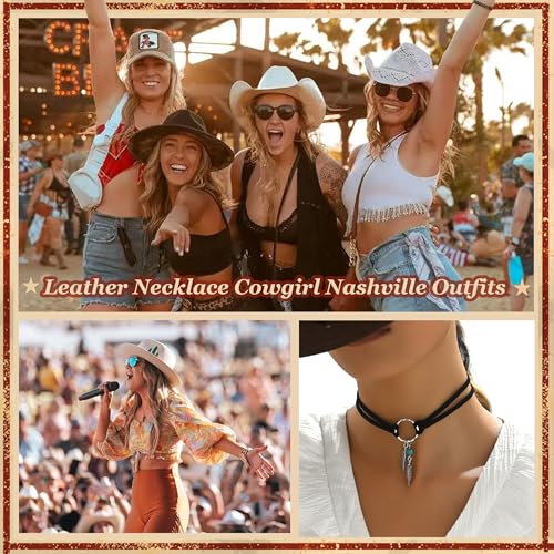 Boho Outfits for Women Boho Necklaces Country Concert Outfits Nashville Western Jewelry Choker Necklaces Long Leather Necklace Western Dress Jewelry Country Cowgirl Accessories Gifts - color: H:Black Circle Necklace