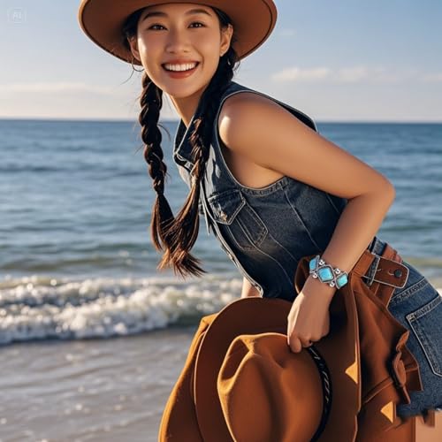 Western Bracelets for Women Vintage Chunky Turquoise Cuff Bracelet Turquoise Country Bracelets Adjustable Boho Cuff Bracelet Western Country Costume Jewelry Accessories - style: Style7