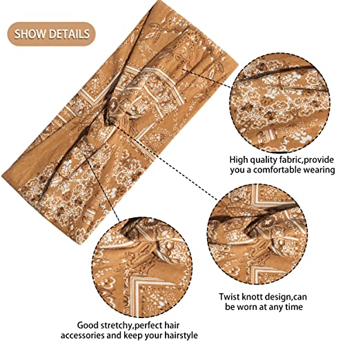 Artilady 6 Pack Boho Headbands for Women - Wide Bandana Headband Non Slip Stretchy Cheetah Paisley Print Turban Headwarp Twisted for Girls - color: 6pcs Paisley
