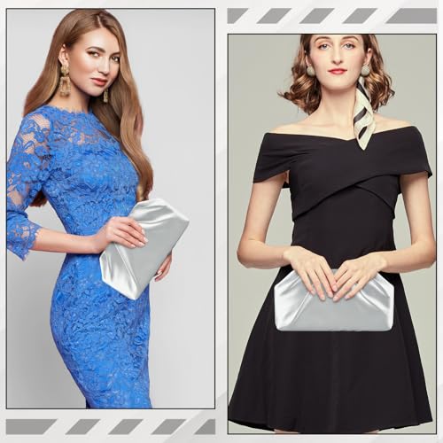 ERKOON Clutch Purse for Women Elegant Pleated Evening Bag Crossbody Shoulder Handbag Envelope Bag with 2 Detachable Chain - color: Silver
