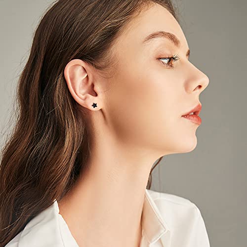 3 Pairs 925 Sterling Silver Star Stud Earrings for Women,Tiny Simple Geometric Stud Earrings Set Small Hypoallergenic Cartilage Tragus Ear Jewellery for Men (3/4/5mm) - color: 11 Black-3Pairs-3/4/5mm