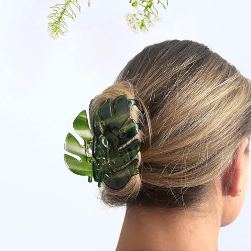 Green Monstera Leaf Hair Clip – Large Boho Acetate Hair Claw, Stylish Plant Leaf Hair Clamp, Trendy Hair Accessories, Gift for Plant Lovers & Her
