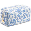 Small Makeup Bag Quilted Cosmetic Bag Floral Travel Toiletry Bags for Women Cute Pencil Case Quilted Makeup Pouch Aesthetic Coquette Cosmetic Pouch Cotton Make Up Bags Cute Zipper Pouches Blue - color: Ac-blue flower