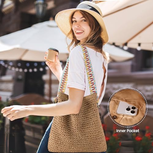 fauson Beach Bags for Women - Straw Bag Tote Bags Casual Boho Large Summer Crossbody Shoulder Handbags Purse - color: Multi