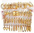 24 Pairs Gold Hoop Earrings Set for Women Hypoallergenic Chunky Chain Twisted Open Hoops Dangle Earring Packs for Birthday Party Fashion Jewelry Gift - color: 24Pairs-Gold