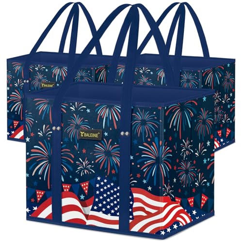 BALEINE 3Pk Reusable Grocery Bags, Foldable Shopping Bags for Groceries with Reinforced Bottom & Handles (Freedom Celebration) - color: Freedom Celebration, size: 3 Pack