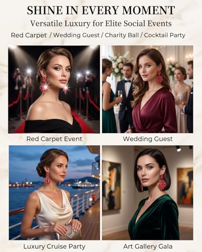 Silver Chandelier Earrings for Women Trendy, Oversized Big Crystal Rhinestone Statement Earrings Dangling Formal Pageant Earings Drag Queen Jewelry - color: Red