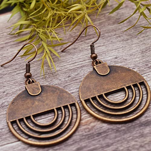 Boho Teardrop Earrings, Handmade Copper Bohemian Earrings, Dangle Antique Ethnic Jewelry for Women - color: Brown