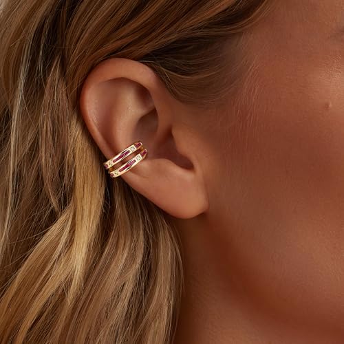 FETTERO Ear Cuff Earrings for Women Non Piercing 14K Gold Plated Ear Cuffs for Non Pierced Ears Clip on Cartilage Earring Ligthweight Fake Earrings | Single - style: 2 hoops