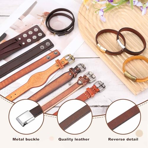 MECCANIXITY 2Pcs Plain Leather Bracelets Buckle Bangle,8" Silver Leather Snap Bracelets Adjustable Blank Wrist Cuffs DIY Craft Wristbands for Men Women Stamping Jewelry Making - color: Silver, size: 8"
