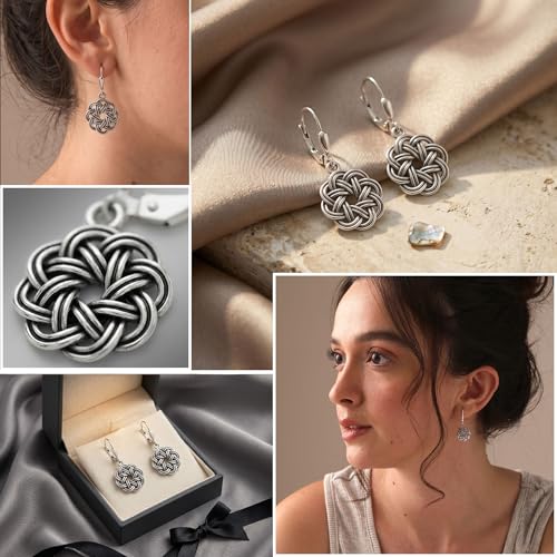 LeCalla 925 Sterling Silver Leverback Drop Earrings | Lightweight Celtic-Knot Filigree Heart Teardrop Dangle Earring for Women's Gift for Her - color: Celtic-Knot