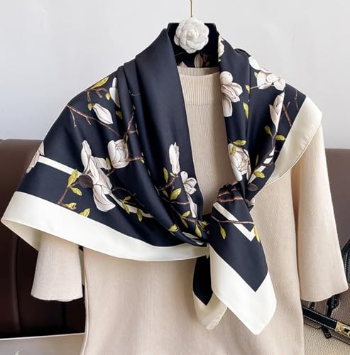 K-Elewon Large Square Scarf 43" Silk Scarf Fashion Scarves Silk Feeling Hair Wrapping Scarfs Night Sleeping Headscarf - color: Vb25