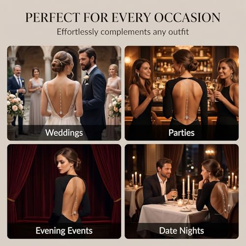 Back Chain Body Chain Jewelry for Summer Outfits Rhinestone Pendant Back Necklace for Backless Dresses - color: A4:back chain