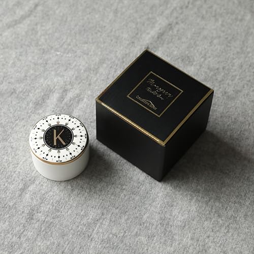 COLLECTIVE HOME - Monogram Jewelry Box, Bohemian Ceramic Trinket Box, Storage for Necklace Ring Bracelet Keys, Birthday Mother's Day Christmas Gift for Women, 3.25" x 2.5" (K) - color: K