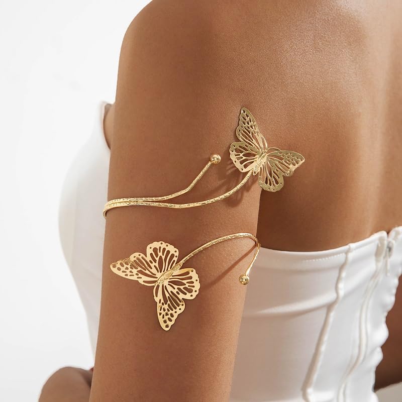 Pingyongchang Arm Cuff Upper Arm Band Cuff Bracelet Bangle for Women Silver Gold Boho Adjustable Flower Butterfly Sun Moon Armband Set Birthday Friendship Gift Holiday Beach Jewelry - style: Aa-Gold