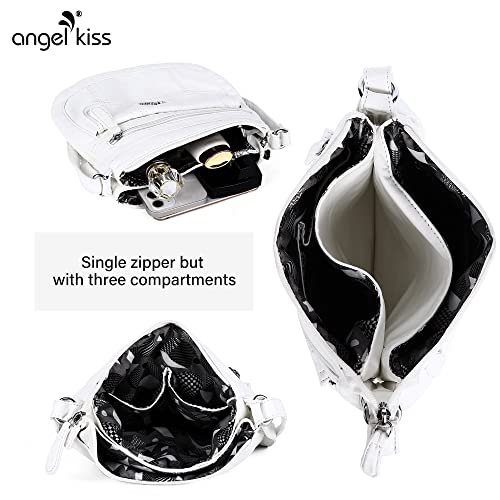 Angelkiss Small Womens Crossbody Bag Leather Shoulder Purse for Women Hobo Bag with Adjustable Shoulder Strap - color: 87white