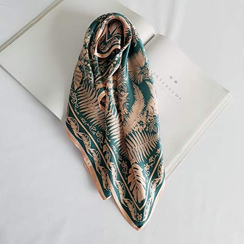 FONYVE 100% Mulberry Silk Scarfs for Women-Lightweight Square Satin Head Scarf-Small Silk Hair Scarf for Sleeping 21"x21" - color: 06 Leaves Green With Pink Edge