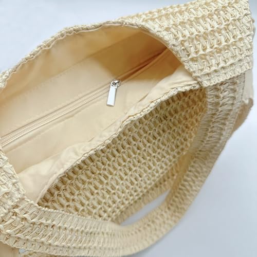 Aphoraeny Straw Beach Bag Buckets Totes Handbag Shoulder Tote Bag Straw Purse Summer Purse Women Summer Handbag - color: C-beige