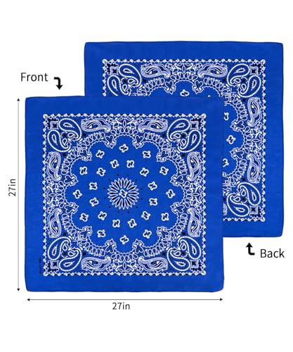 Bycc Bynn Large 27x27 Inch Bandana - 4 Pack 100% Cotton Bandanas for Men & Women - color: Royal Blue+white+red+black