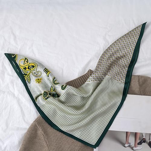 Aufeel Women's 100% Pure Mulberry Silk Small Square Scarf - Neckerchief Women - Silk Headscarf - 21" x 21" - color: Army Green