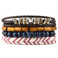 HZMAN Wrap Bracelets Men Women, Hemp Cords Wood Beads Ethnic Tribal Bracelets, Leather Wristbands - style: Hand-made 4 MIX