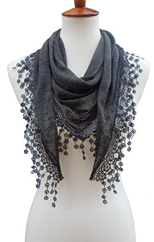 Cindy & Wendy Floral Embroidered Lace Triangle Scarf for Women - color: Ssls-charcoal