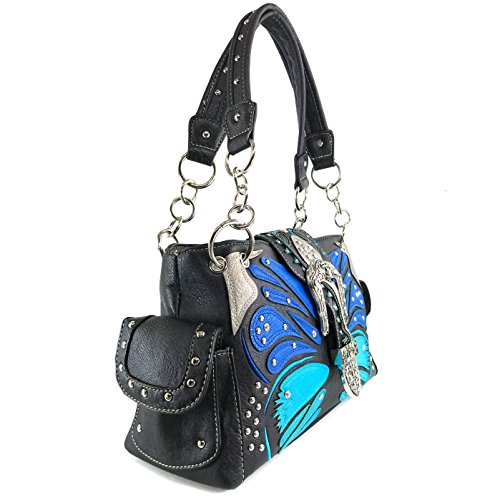 Zelris Buckle Abstract Butterfly Artwork Women Conceal Carry Shoulder Handbag - color: Blue