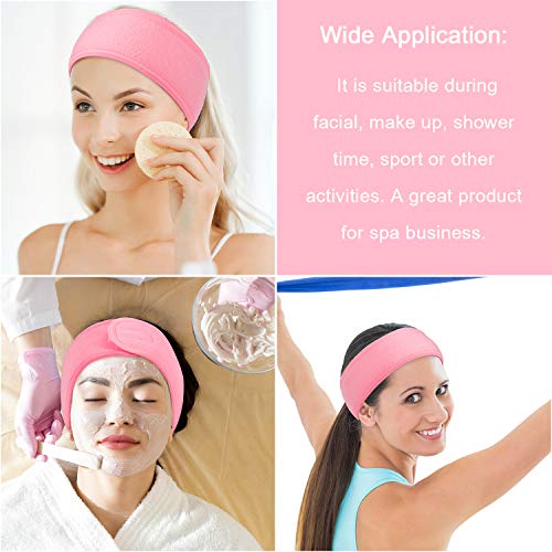 Whaline 4 PCS Spa Headband, Make up Hair Band, Stretch Terry Cloth Headband for Sport Yoga Shower (Pink) - color: Pink