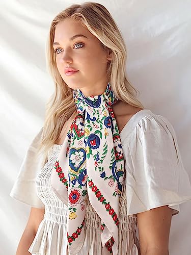 DRESHOW 35” Large Square Satin Head Scarf - 4Pcs Silk Accessories Classic Patterned Squares Beach Bandanas for Women - color: 4 Pcs: Navy, Pink, White, Beige