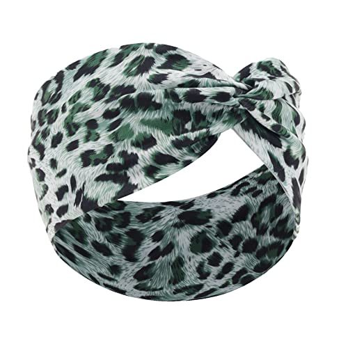 Woration Headband Yoga Leopard Print Cross Wide Elastic Headwear Head Wrap Hairband Twist Turban Knot Headwrap Hair Accessories for Women, Girls - Green - color: Leopard D