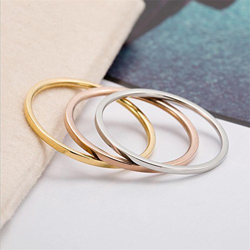 3pcs 1mm Stainless Steel Plain Band Knuckle Stacking Midi Rings for Women Comfort Fit - color: 3pcs Silver+Rose+Gold (Flat)