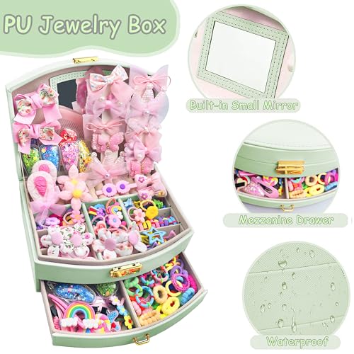252 Pcs Hair Accessories for Girls Jewlry Box, Back to School Hair Accessory Gift Hair Stuff Storage including Hair Clip,Hair Barrettes,Hair Ties,Hair Bows for Little One Teen Age 3-12 (LIGHT GREEN) - color: LIGHT GREEN