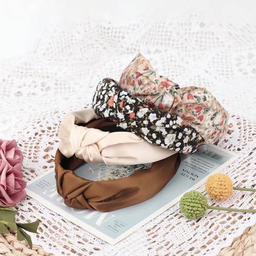 DRESHOW Headbands for Women and Girls Flower Printed Knotted Plastic Head Band Fashion Boho Wide Hairbands Non Slip Hair Accessories 4 Pcs - color: 4 Pcs: Mori Style E