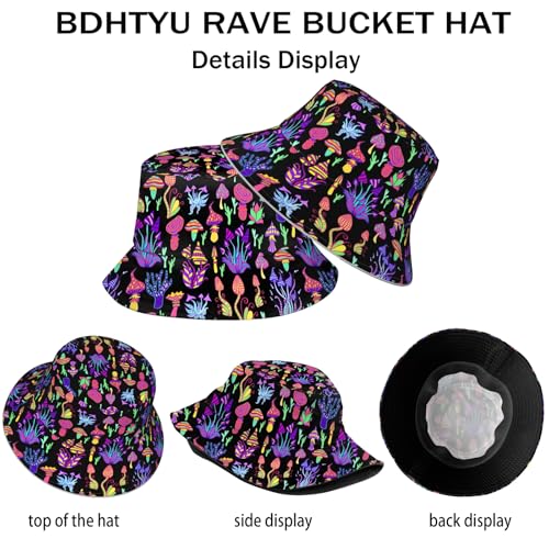NASIAN Psychedelic Trippy Rave Bucket Hats for Women Men Outdoor Travel Beach Sun Hat Festival Outfits - color: Trippy Mushroom