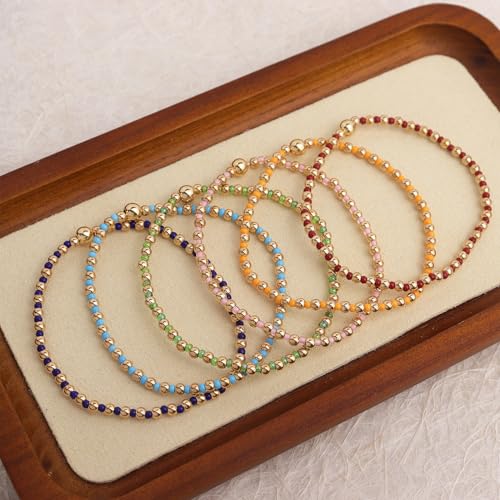 Gold Beaded Stackable Friendship Bracelets Set for Women, Handmade Boho Stretch Summer Jewelry Gift. - color: 0903S