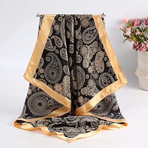 CHLINS 35" Satin Square Hair Scarf Bandanas - 3Pcs Large Silk Head Scarves Lightweight Sleeping Hair Wraps for Women - color: Brown+black+orange