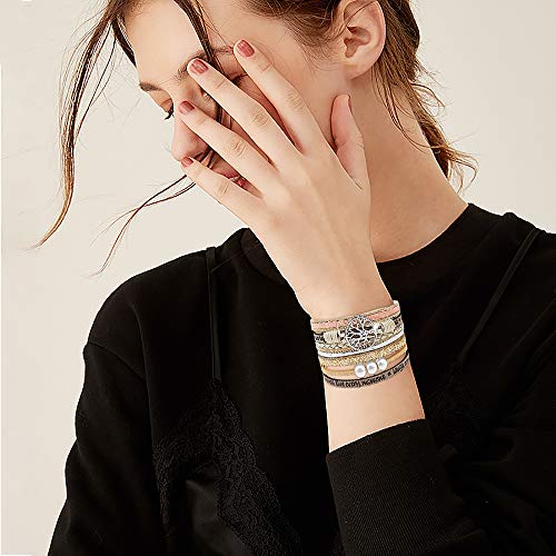 Wowanoo 3Pack Leather Cuff Bracelet Set Multilayer Wrap Bracelet Crystal Feather Tree Bracelet Magnetic Clasp Bracelet for Women - color: 3pack