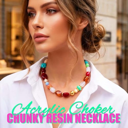 ACEDRE Colorful Beaded Necklace Chunky Acrylic Gemstone Chokers Boho Statement Jewelry for Women