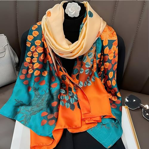 vimate 100% Large Silk Feeling Scarf-Women's Fashion Long Mulberry Silk Satin Neck Scarf Sunscreen Shawl Wrap Headscarf - color: Style 06