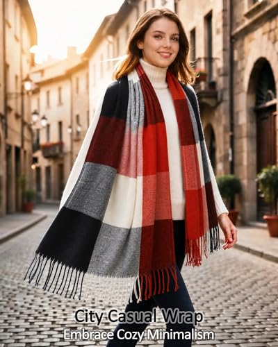 Loritta Womens Scarf Fashion Long Plaid Shawls Wraps Big Grid Winter Warm Lattice Large Scarves Gifts - color: A- Red Navy Lattice