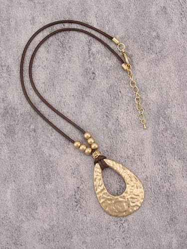 GelConnie Leather Necklaces Turquoise Long Boho Necklaces for Women Brown Chunky Circle Pendant Chocker Necklace Gold Sweater Necklace - style: Boho Vintage Necklace