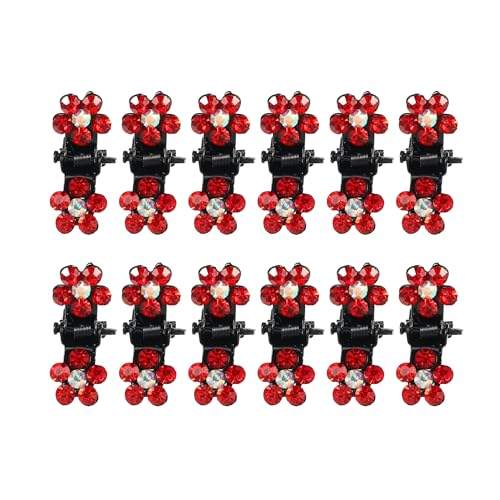 VOCOSTE 12 Pcs Mini Hair Claw Clip, Small Rhinestone Hair Clips, Metal Little Hair Clips for Women and Girl Flower Hair Accessories, Red - color: Red