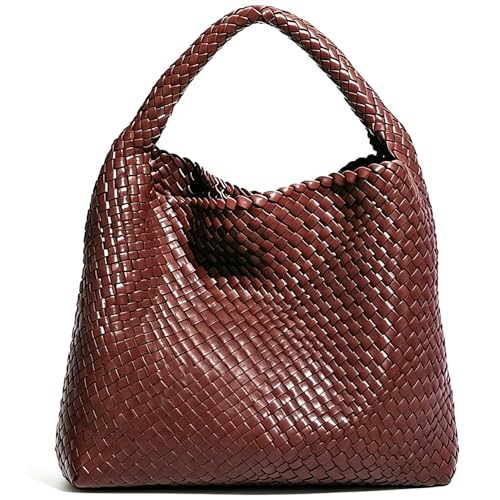 Geelyda Woven Tote Bag for Women with Purse, Fashion Shoulder Hobo Underarm Bags, Large Woven Handmade Work Commuter Day Bags - color: Coffee