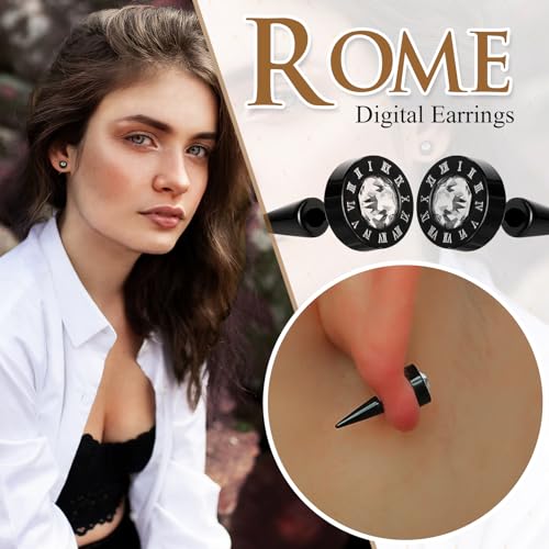 Aroncent 12PCS Stainless Steel Fake Tapers Mens Earrings Illusion Tunnel Cheater Piercing Jewelry Set for Men Women - color: A9-Roman Numerals