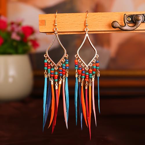 FRESHME Native American Earrings for Women - Ethnic Indian Feather Earrings, Western Jewelry for Photoshoot Music Festival